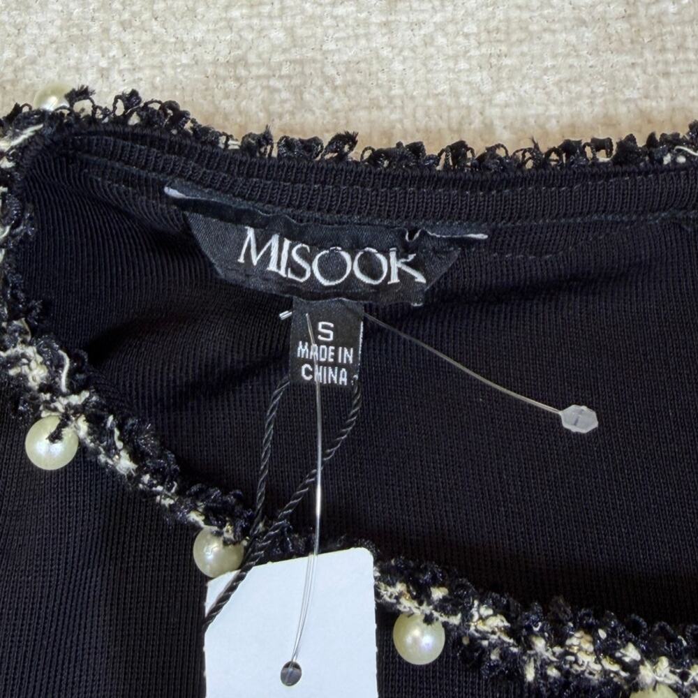 NWT Misook Women's Small Black Pearl Trim Dress 3/4 Sleeve Knit Career Elegant - Picture 3 of 11